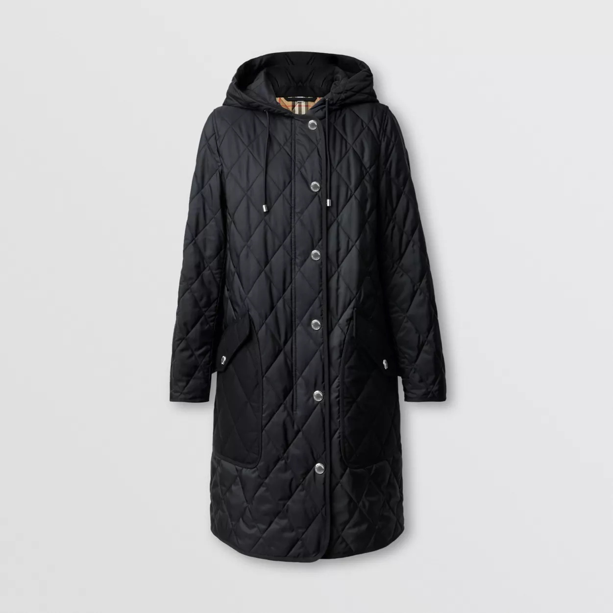 Burberry 다이아몬드 퀼팅 후드 코트