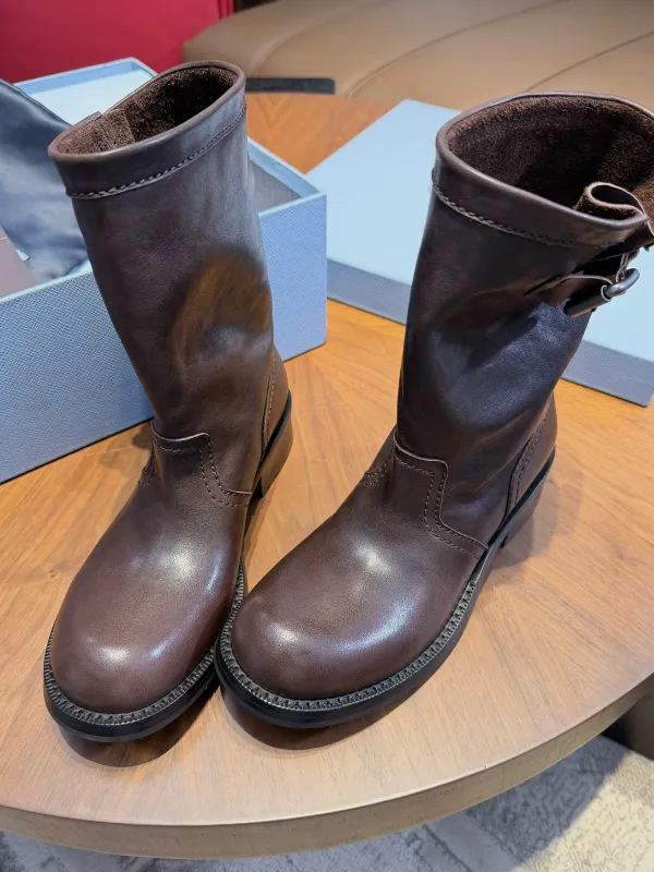 프라다 Leather mid-calf boots